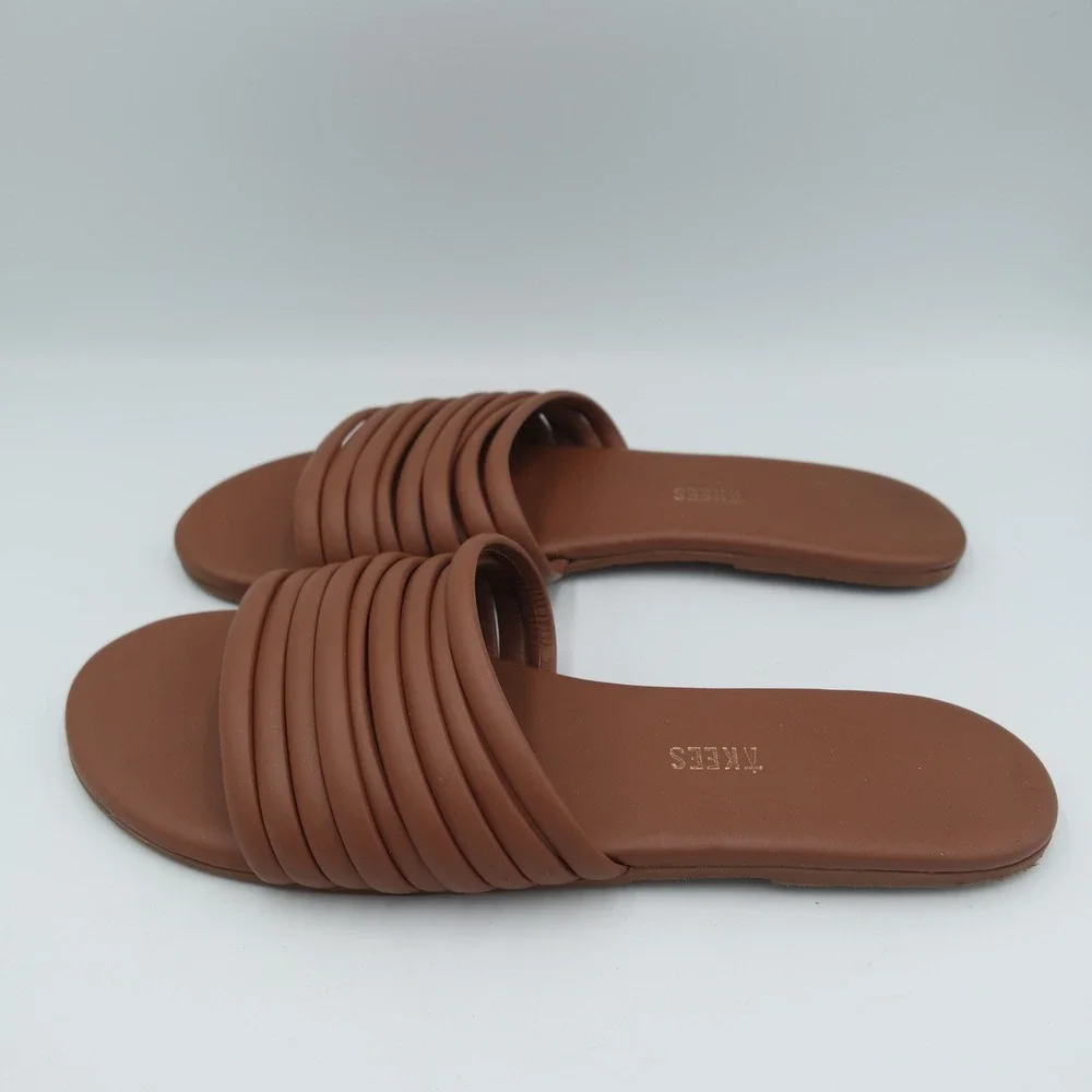 TKEES Gemma Multi-Strap Leather Slide Sandals Brown Womens Size 10 US 41 EUR